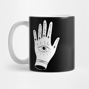 Image of a hand with an eye in the middle Mug